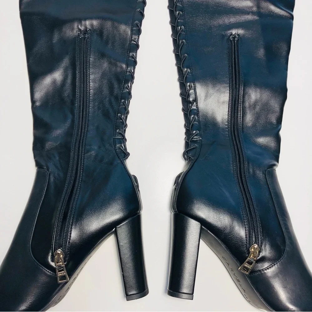 NEW CARVELA Black Second Skin wide-fit faux-leather over-the-knee boots sz 38.5